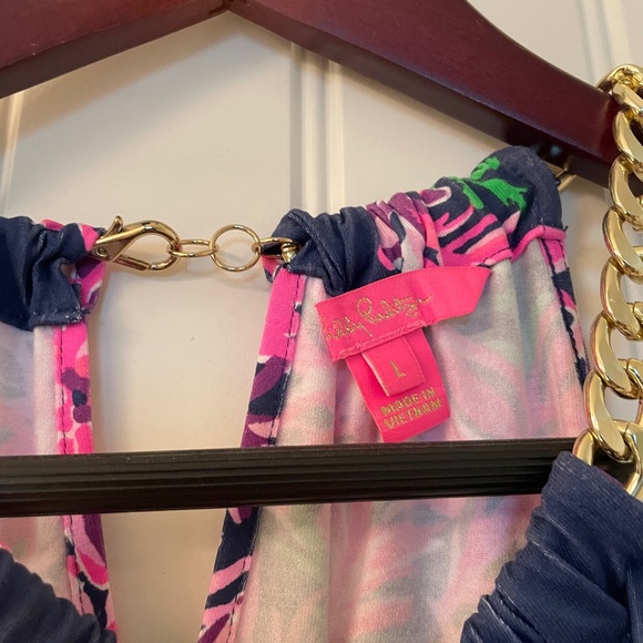 Lilly Pulitzer Bowen Halter Pink and Navy Floral. Size L - Picture 4 of 5